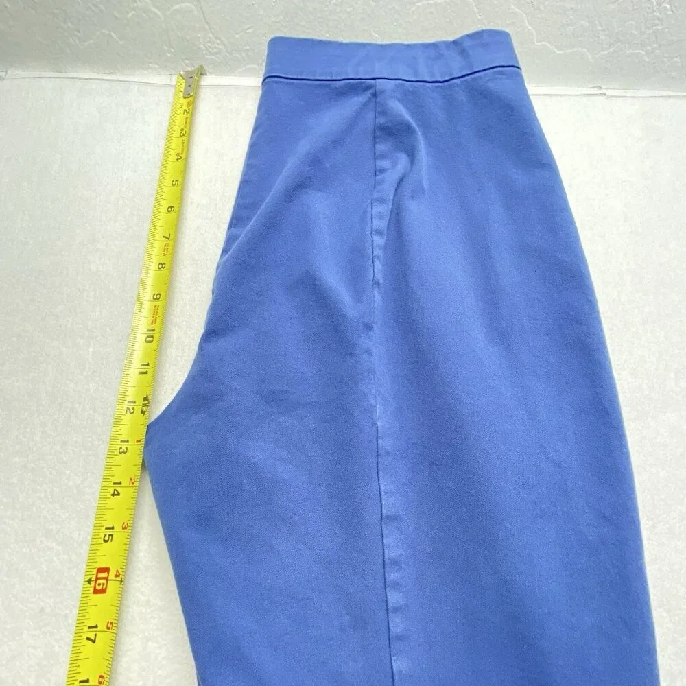 EVERLANE Women High Waist Stretch Pants Sz 16 Blue‎ Side Zip Cotton Elastic 43-6